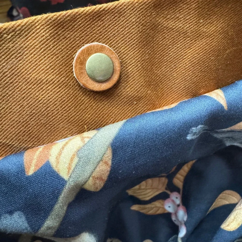 Waxed Canvas and Leather Tote Bag Cute Birds In Tree Cottage Core Reusable - Picture 8 of 10